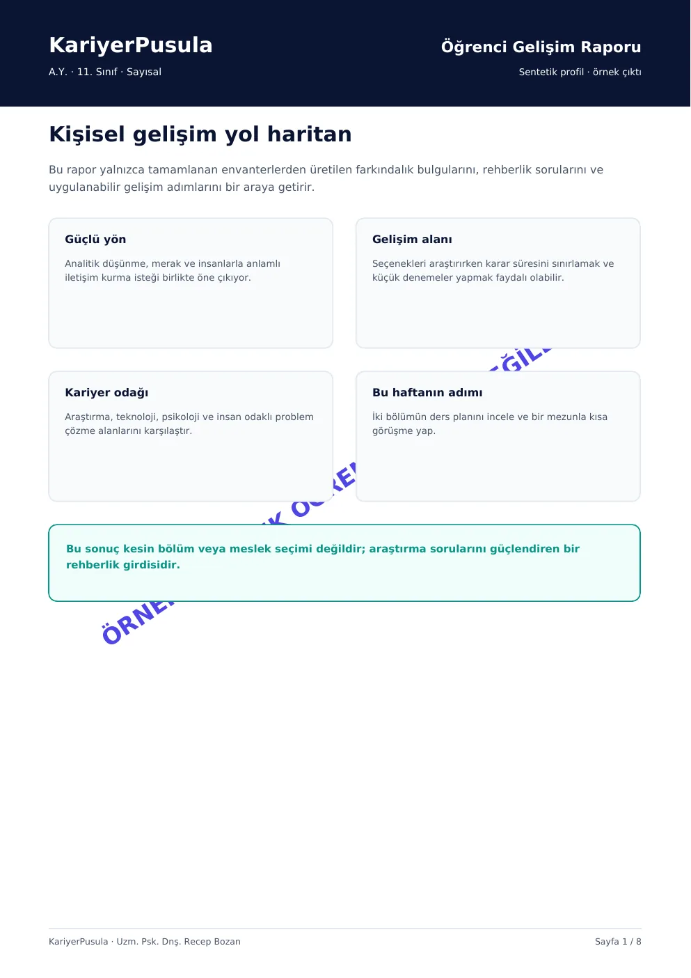 Öğrenci gelişim raporu sentetik örnek kapağı