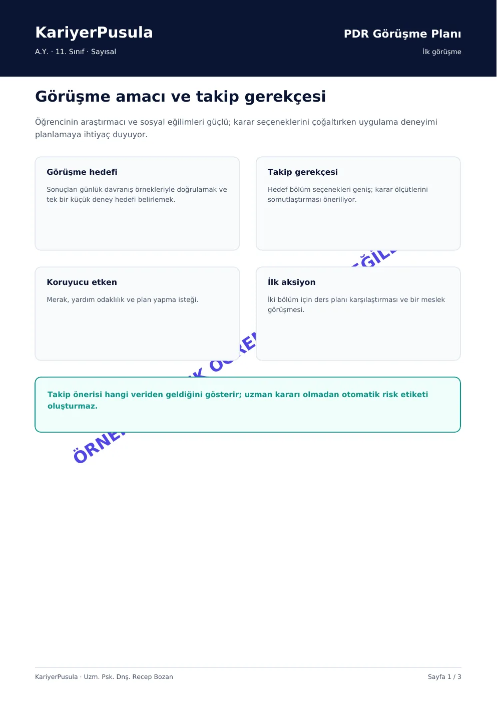 PDR görüşme planı sentetik örnek kapağı